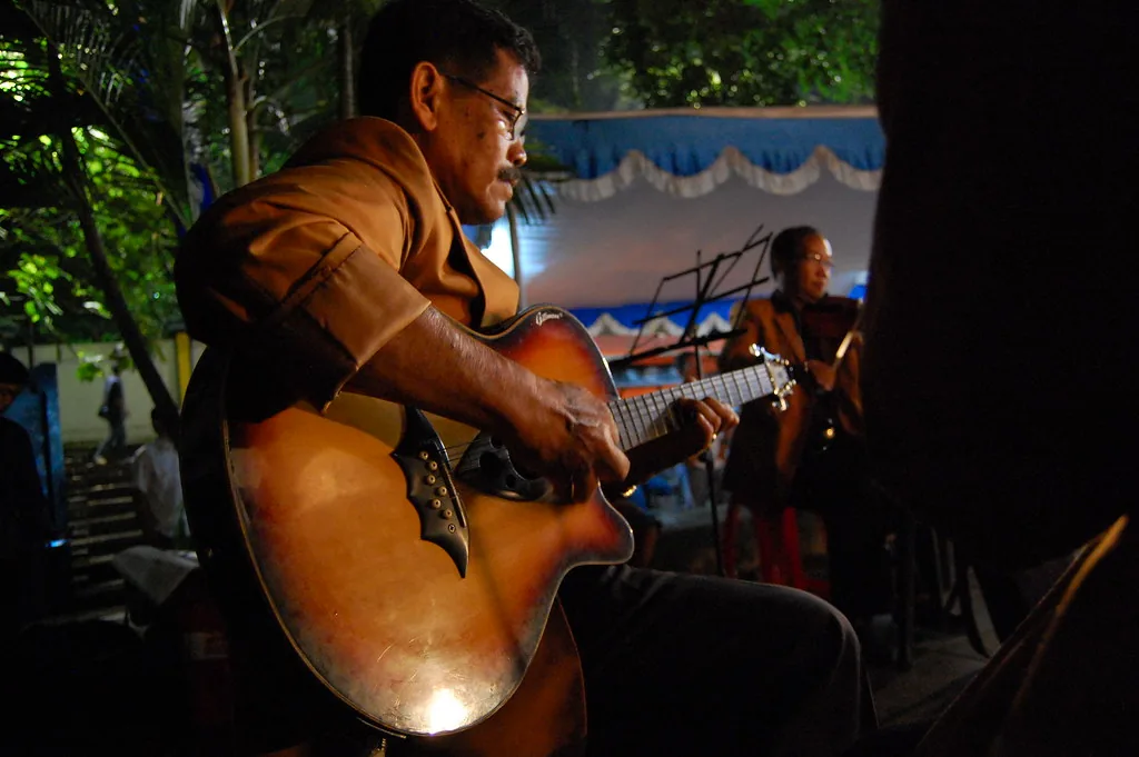 Socially engaged guitarist performing at a rock concert Socially engaged guitarist performing at a rock concert