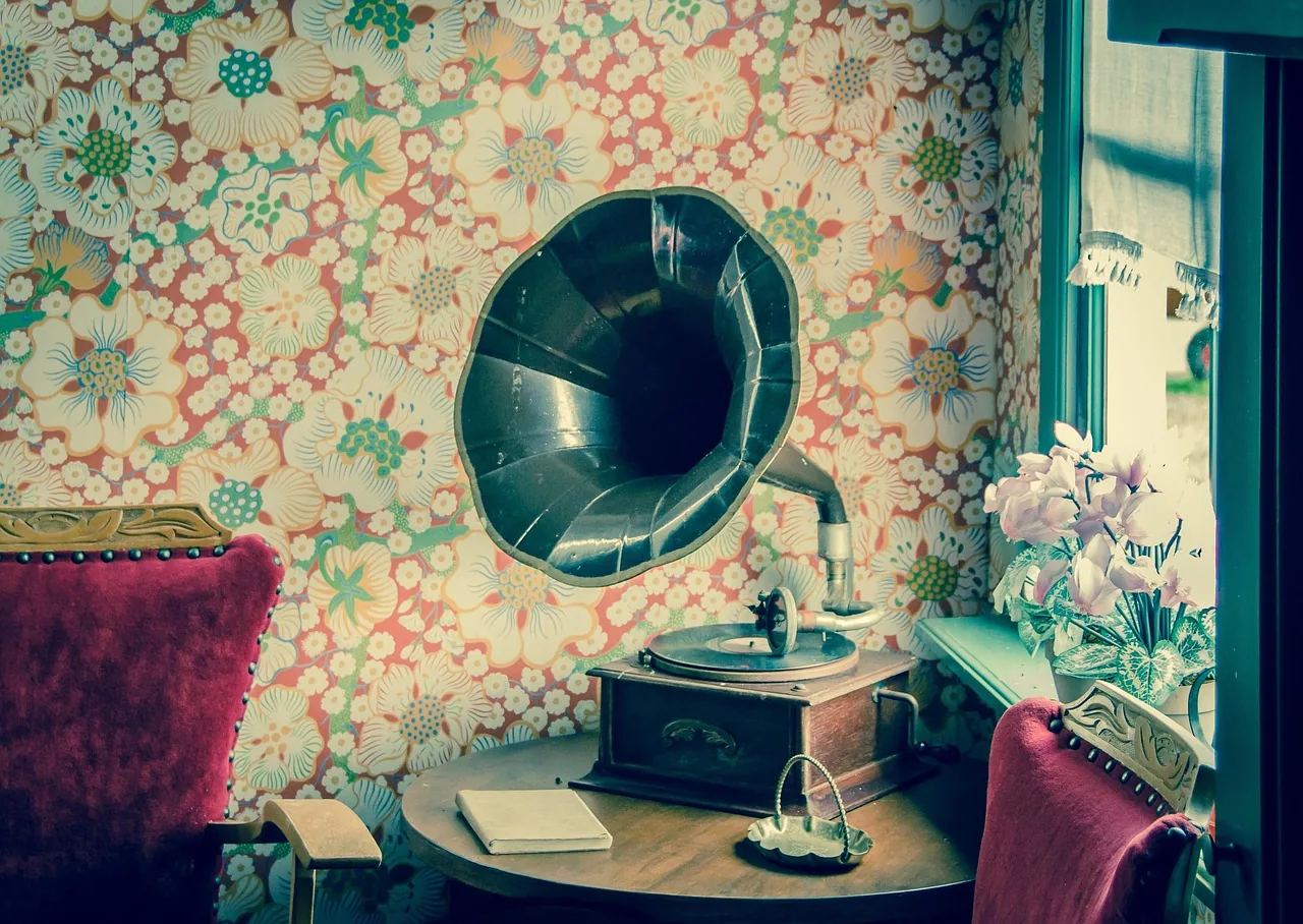 Antique gramophone in a retro setting Antique gramophone in a retro setting
