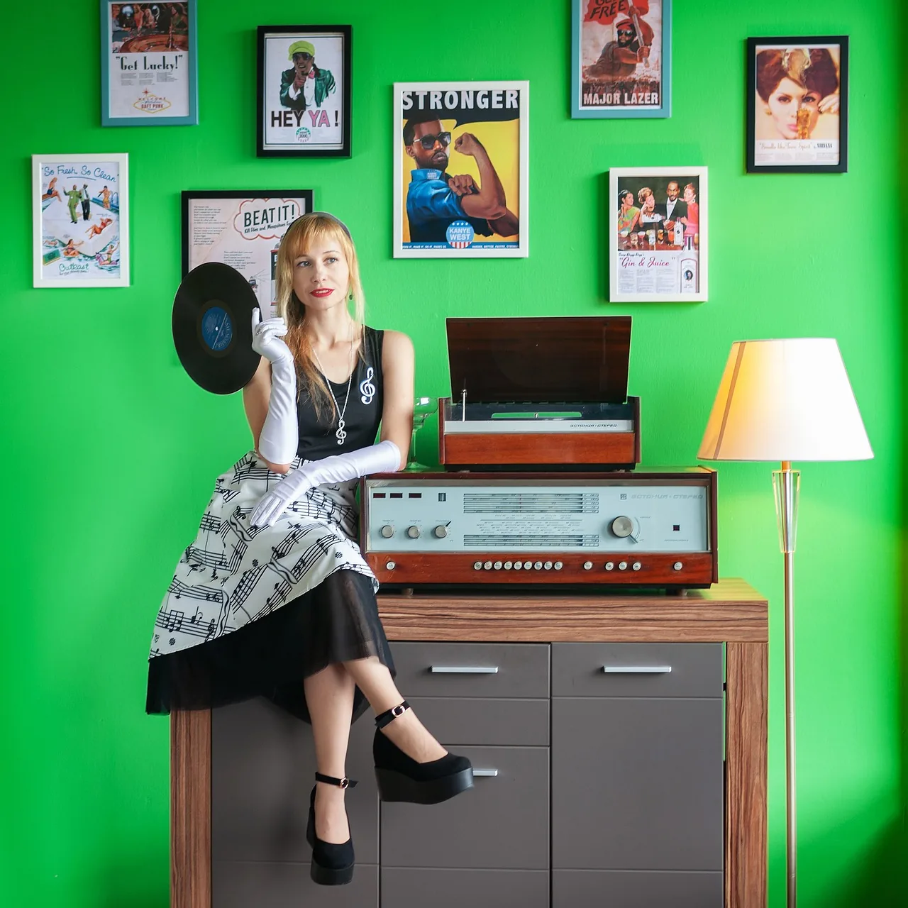 Music collection and retro vinyl record Music collection and retro vinyl record