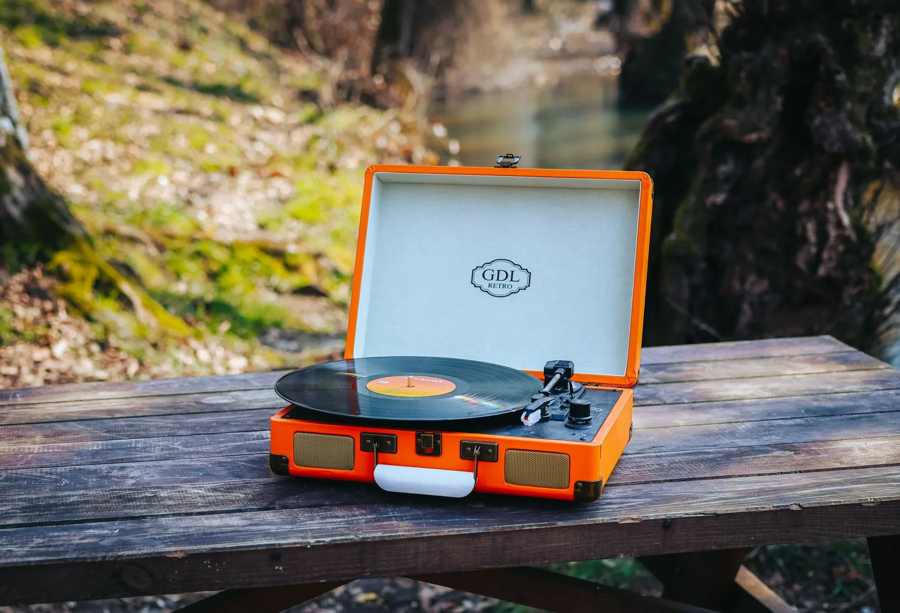 Vinyl record on a retro turntable Vinyl record on a retro turntable