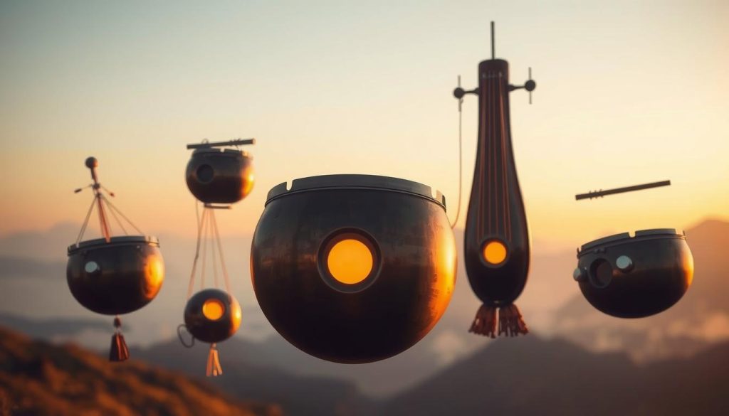 A collection of mystical, handcrafted percussion instruments, each with its own unique name and origin, floating in a serene, ethereal environment. The instruments are illuminated by a warm, golden light, casting gentle shadows that hint at their intricate details. The background is a softly blurred, dreamlike landscape, allowing the focus to remain on the instruments and their captivating forms. The overall atmosphere is one of contemplation and wonder, inviting the viewer to explore the diverse world of these alternative names for the handpan. A collection of mystical, handcrafted percussion instruments, each with its own unique name and origin, floating in a serene, ethereal environment. The instruments are illuminated by a warm, golden light, casting gentle shadows that hint at their intricate details. The background is a softly blurred, dreamlike landscape, allowing the focus to remain on the instruments and their captivating forms. The overall atmosphere is one of contemplation and wonder, inviting the viewer to explore the diverse world of these alternative names for the handpan.