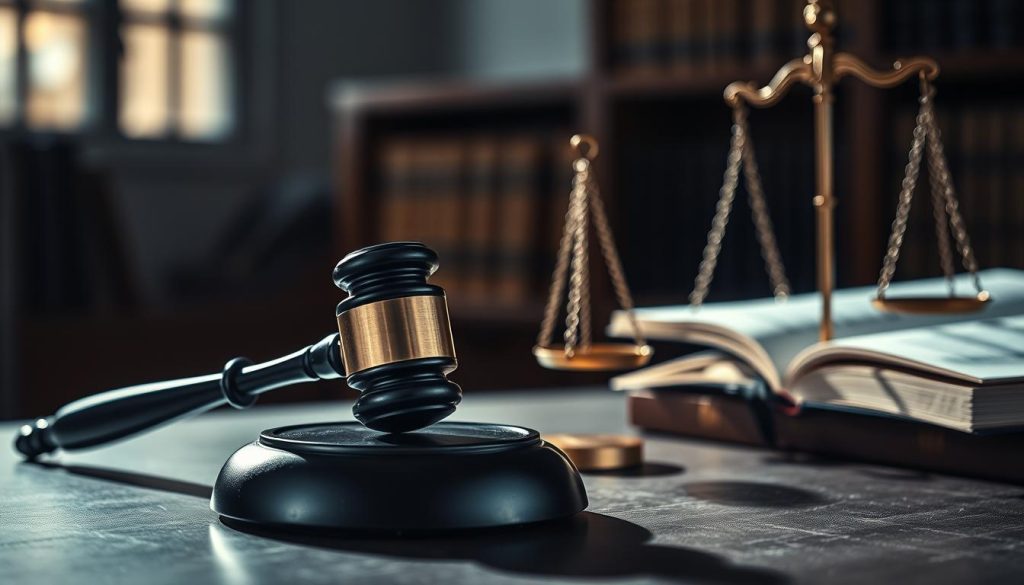 A high-contrast, moody, and cinematic image of legal instruments, including a gavel, scales of justice, and a law book, set against a blurred background of a courtroom or law office. The lighting is dramatic, with shadows casting across the scene, creating a sense of tension and gravity. The composition emphasizes the symbolic power and significance of the legal system, with the instruments positioned prominently in the foreground. The overall atmosphere conveys the weighty, complex, and intricate nature of legal matters. A high-contrast, moody, and cinematic image of legal instruments, including a gavel, scales of justice, and a law book, set against a blurred background of a courtroom or law office. The lighting is dramatic, with shadows casting across the scene, creating a sense of tension and gravity. The composition emphasizes the symbolic power and significance of the legal system, with the instruments positioned prominently in the foreground. The overall atmosphere conveys the weighty, complex, and intricate nature of legal matters.