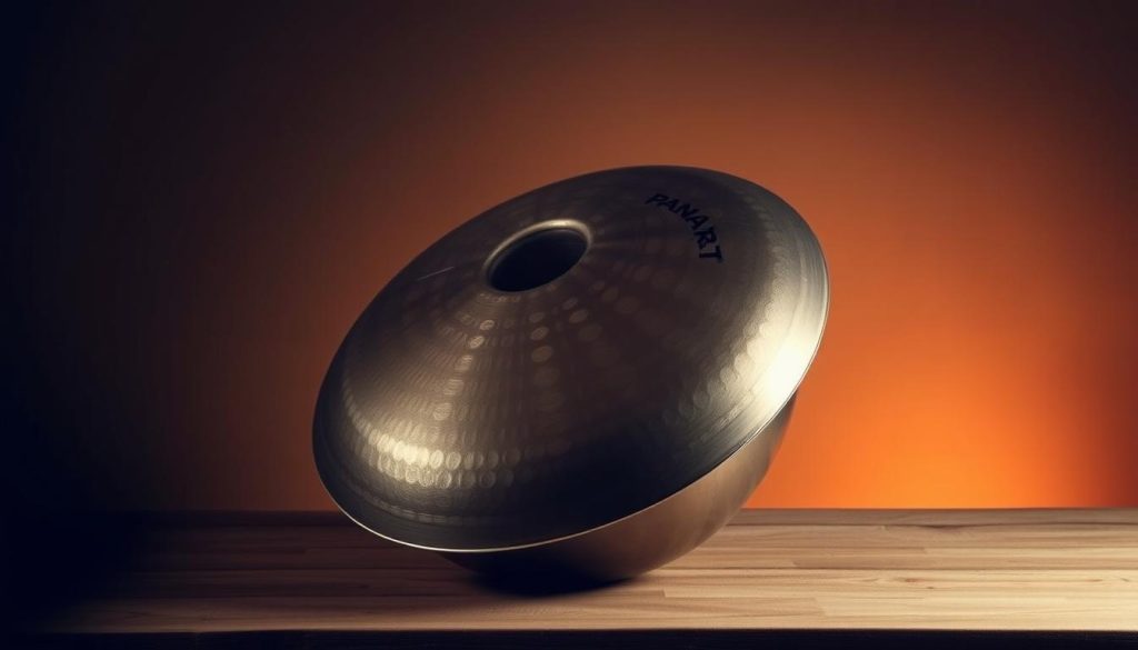 A sleek, handcrafted PANArt Hangbau drum rests on a wooden surface, illuminated by soft, warm lighting. The instrument's distinctive concave shape and intricate hammered pattern reflect the skilled craftsmanship of its makers. The background features a minimalist, studio-like setting, allowing the Hangbau to take center stage. The overall composition conveys a sense of reverence and appreciation for this unique musical tool, highlighting its origins and historical significance in the hang drum and handpan lineage. A sleek, handcrafted PANArt Hangbau drum rests on a wooden surface, illuminated by soft, warm lighting. The instrument's distinctive concave shape and intricate hammered pattern reflect the skilled craftsmanship of its makers. The background features a minimalist, studio-like setting, allowing the Hangbau to take center stage. The overall composition conveys a sense of reverence and appreciation for this unique musical tool, highlighting its origins and historical significance in the hang drum and handpan lineage.